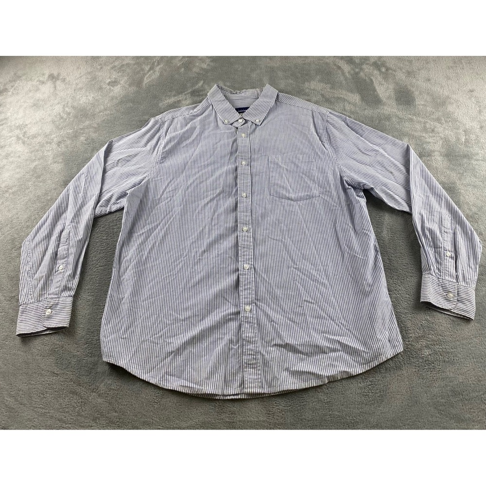 Basic Editions Mens XL Blue White Striped Long Sleeve‎ Button Down Oxford Shirt